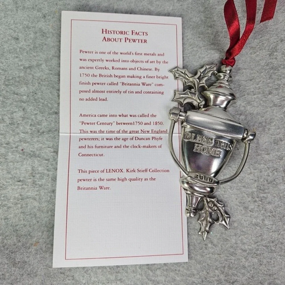 Lenox Kirk‎ Stieff Collection Pewter Bless This Home Door Knocker Ornament Vtg
